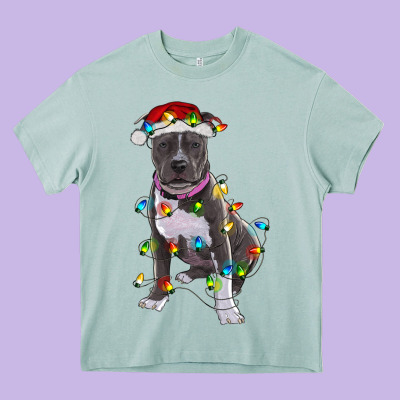 Pitbull With Christmas Lights Heavy Core Tee Designed By Ranaportraitstore
