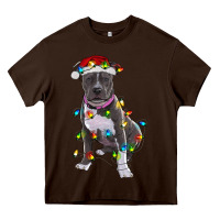 Chocolate Brown Pitbull With Christmas Lights Heavy Core Tee - RanaPortraitStore