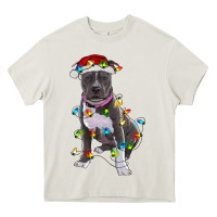 Cream Pitbull With Christmas Lights Heavy Core Tee - RanaPortraitStore