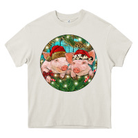 Cream Christmas Pigs Heavy Core Tee - RanaPortraitStore