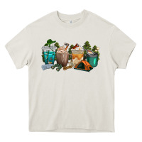 Cream camping coffee cups Heavy Core Tee - texasbilliewilder