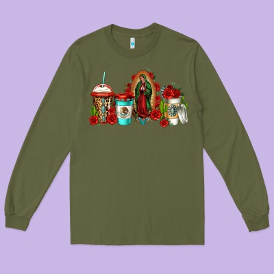 Lady Of Guadalupe Coffee Long Sleeve Tee Designed By Jasminsmagicworld