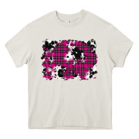 Cream Pink Christmas Plaid Cowhide Pattern Background Heavy Core Tee - RanaPortraitStore