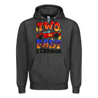 Charcoal Heather two fast two curious boys birthday racing car Zipper Hoodie - MaliasSmallBusiness