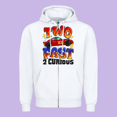 Two Fast Two Curious Boys Birthday Racing Car Zipper Hoodie Designed By Maliassmallbusiness