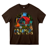 Chocolate Brown camping Heavy Core Tee - texasbilliewilder