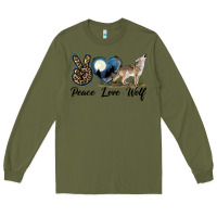 Army Green Peace Love Wolf Long Sleeve Tee - LillyAllenDesigns