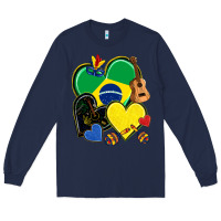 Navy brazil hearts Long Sleeve Tee - NancyCooperArtShop