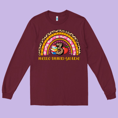 Back To School Rainbow Hello Third Grade Long Sleeve Tee Designed By Adodesignshop