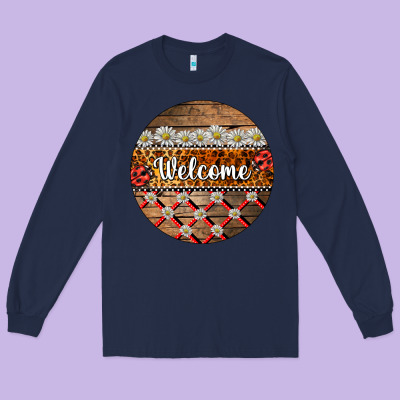 Ladybug Welcome Ornament Long Sleeve Tee Designed By Barkaloodesign