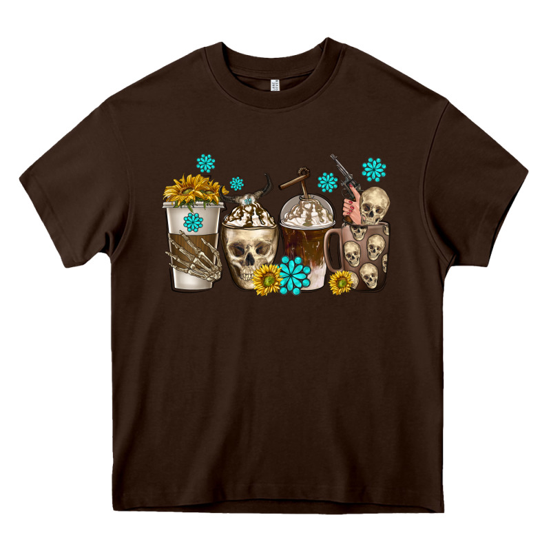 Coffee Cups Bull Skull With Gemstones Heavy Core Tee by texasbilliewilder | Teevron