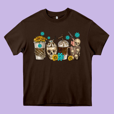 Coffee Cups Bull Skull With Gemstones Heavy Core Tee Designed By Texasbilliewilder