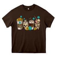 Chocolate Brown coffee cups bull skull with gemstones Heavy Core Tee - texasbilliewilder