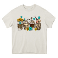 Cream coffee cups bull skull with gemstones Heavy Core Tee - texasbilliewilder
