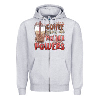 Heather Grey coffee gives me mother powers Zipper Hoodie - MaliasSmallBusiness