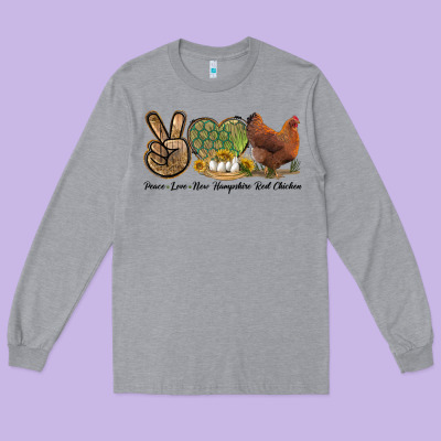 Peace Love New Hampshire Red Chicken Long Sleeve Tee Designed By Lillyallendesigns