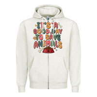 Oatmeal Heather it's a good day to save animals Zipper Hoodie - MaliasSmallBusiness