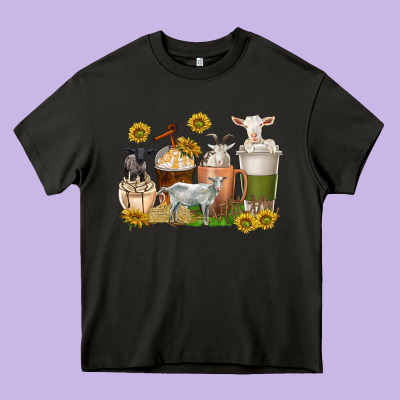 Coffee Cups Goats Heavy Core Tee Designed By Texasbilliewilder