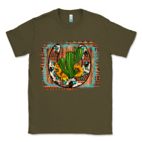 Army Green cactus sunflower cowhide horseshoe  background Classic Tee - Artiststas