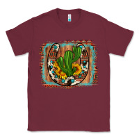 Burgundy cactus sunflower cowhide horseshoe  background Classic Tee - Artiststas