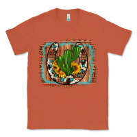 Copper cactus sunflower cowhide horseshoe  background Classic Tee - Artiststas