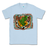 Dusty Blue cactus sunflower cowhide horseshoe  background Classic Tee - Artiststas