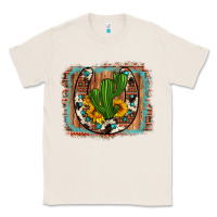 Natural cactus sunflower cowhide horseshoe  background Classic Tee - Artiststas
