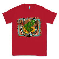 Red cactus sunflower cowhide horseshoe  background Classic Tee - Artiststas