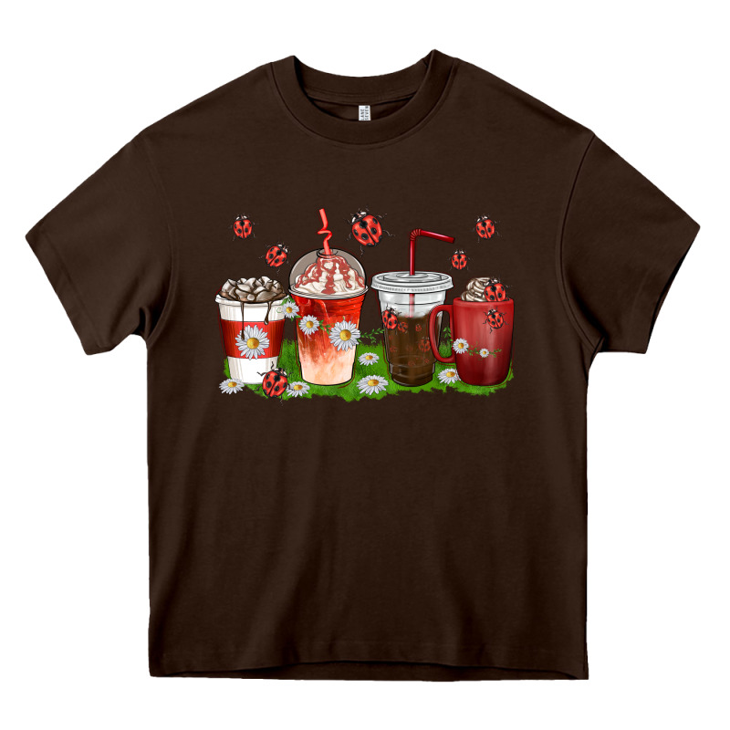 Coffee Cups Lady Bug With Daisies Heavy Core Tee by texasbilliewilder | Teevron