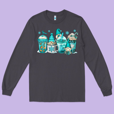 Winter Christmas Gnomes Coffee Cups Long Sleeve Tee Designed By Jasminsmagicworld