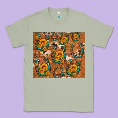 Sunflower Turquoise Leopard Cowhide Horseshoe Classic Tee Designed By Artiststas