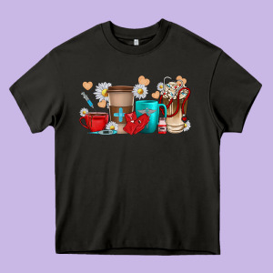 Nurse Coffee Cups Heavy Core Tee Designed By Texasbilliewilder
