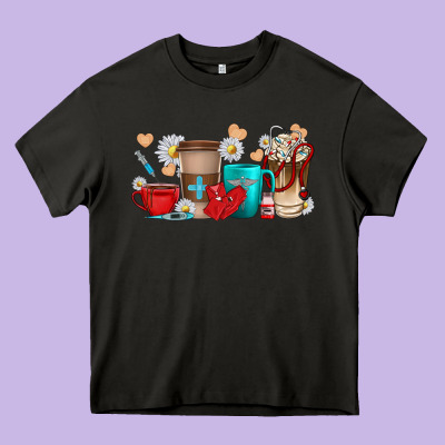 Nurse Coffee Cups Heavy Core Tee Designed By Texasbilliewilder