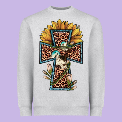 Leopard Cross  Sunflower Heavyweight Sweatshirt Designed By Jahusdesignshop