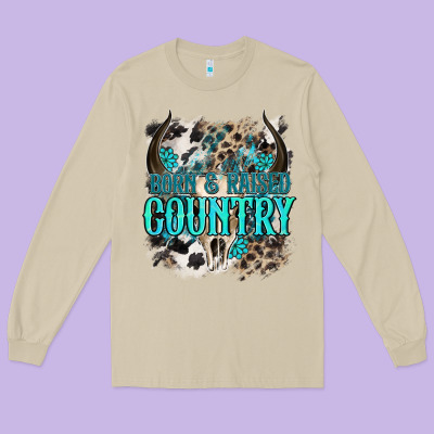 Born  Raised Country Long Sleeve Tee Designed By Nancycooperartshop