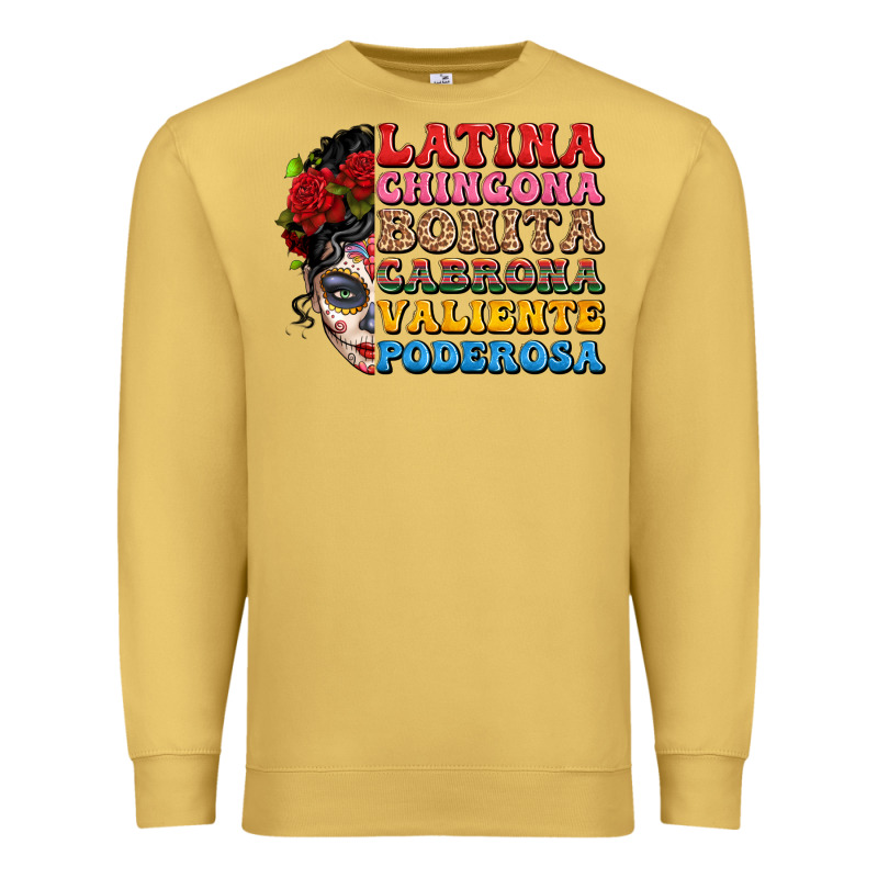 Mexican Sugar Skull Latina Chingona Bonita Premium Sweatshirt by LillyAllenDesigns | Teevron