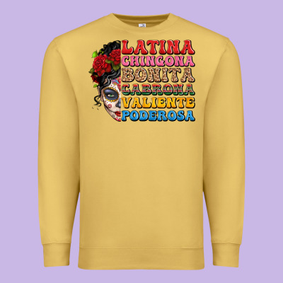Mexican Sugar Skull Latina Chingona Bonita Premium Sweatshirt Designed By Lillyallendesigns