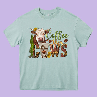Coffee Then Cows Heavy Core Tee Designed By Texasbilliewilder