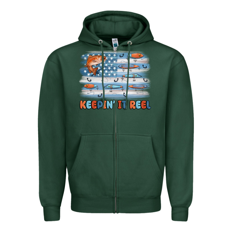 Fishing Lure Flag Keepin' It Reel Zipper Hoodie by MaliasSmallBusiness | Teevron