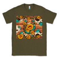 Army Green sunflower gemstone leopard cowhide horseshoe Classic Tee - Artiststas