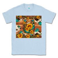 Dusty Blue sunflower gemstone leopard cowhide horseshoe Classic Tee - Artiststas