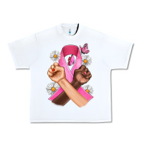White Breast Cancer Fist Daisy Butterfly Urban Heavy Tee - Artiststas