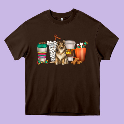 Collie Dog Coffee Cups Heavy Core Tee Designed By Texasbilliewilder