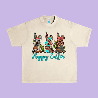 Happy Easter Leopard Cowhide Turquoise Cactus Bunny's Urban Heavy Tee Designed By Jahusdesignshop