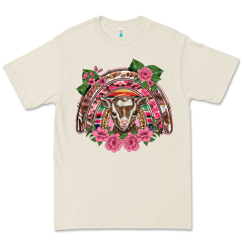 Pink Floral Baby Goat Rainbow Premium Tee by BarkalooDesign | Teevron
