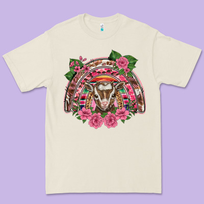 Pink Floral Baby Goat Rainbow Premium Tee Designed By Barkaloodesign