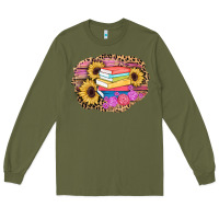 Army Green books sunflower back to school background Long Sleeve Tee - AdoDesignShop
