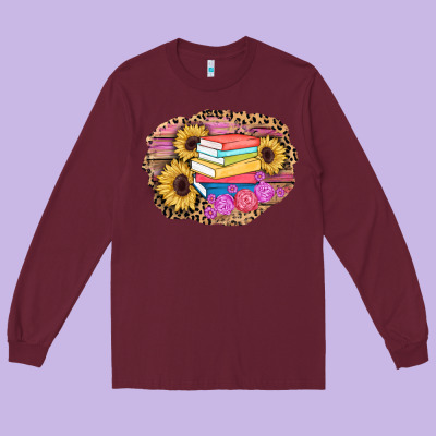 Books Sunflower Back To School Background Long Sleeve Tee Designed By Adodesignshop