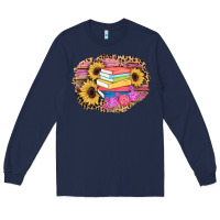 Navy books sunflower back to school background Long Sleeve Tee - AdoDesignShop