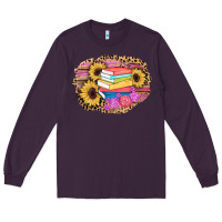 Plum books sunflower back to school background Long Sleeve Tee - AdoDesignShop